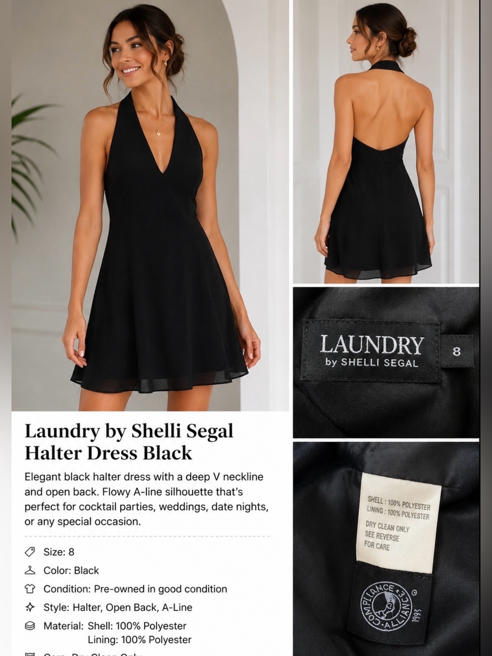 Laundry by Shelli Segal Black Halter Mini Dress Size 8